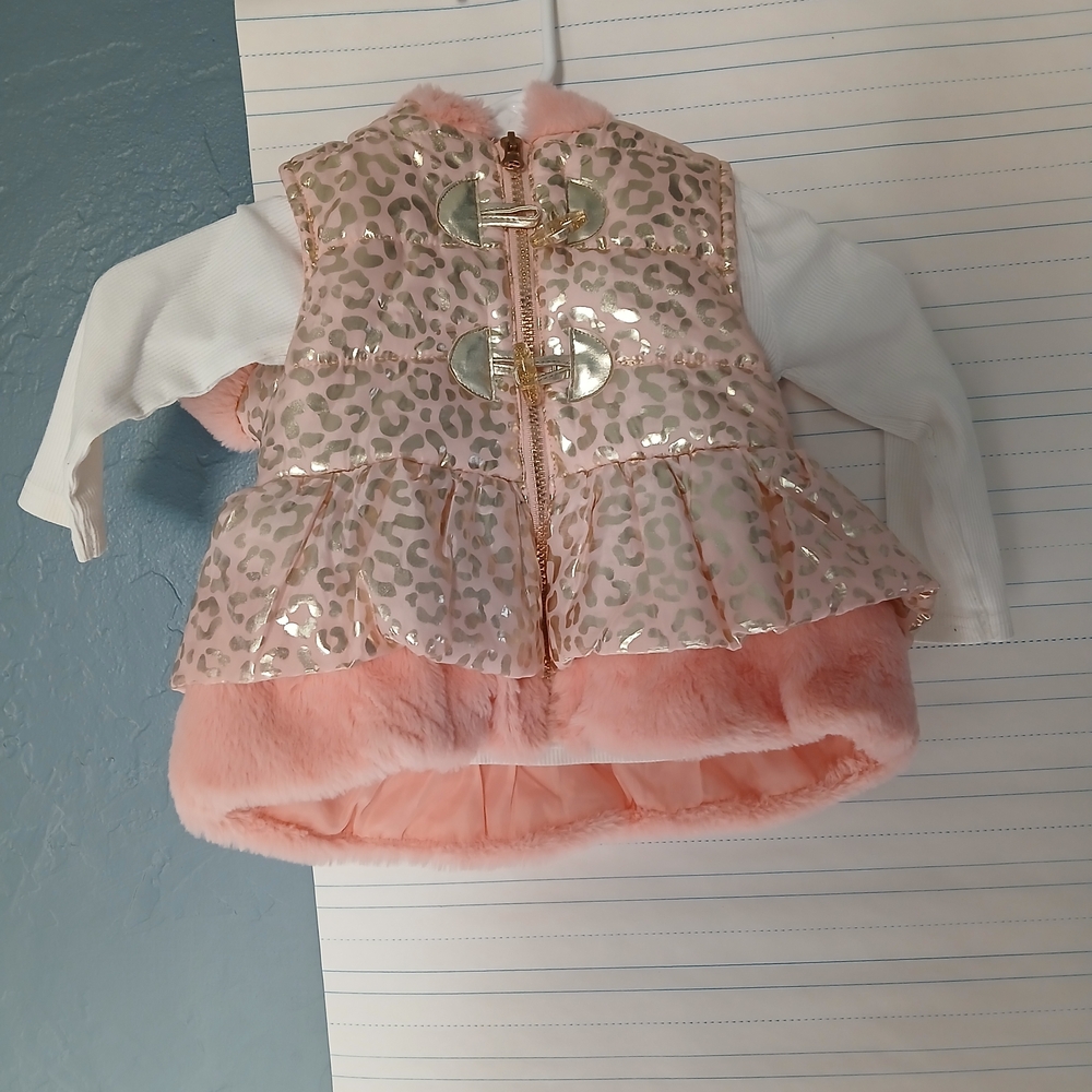Little Lass Pink Leopard Vest with White Sleeves